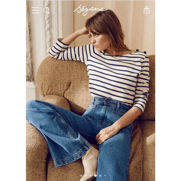 Sezane Tops - Sezane Ecru Navy Blue Striped Colette Mariniere Blouse Women's Size Small